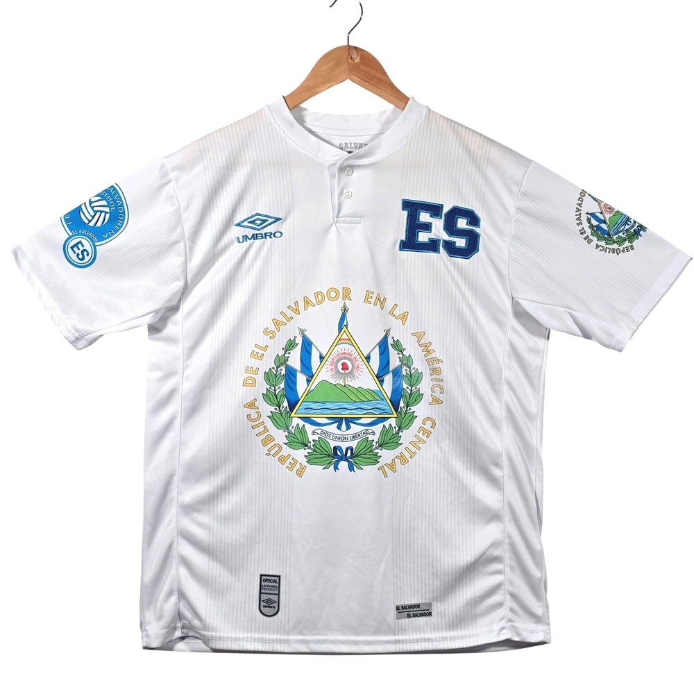 Umbro El Salvador National Team Soccer Away Jersey Mens Large White ES Logo